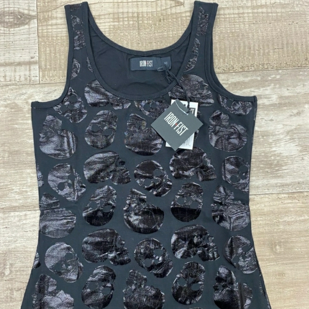 NWT IRON FIST Black Skulls Bodycon Dress Large L Cosplay Goth - Picture 4 of 6